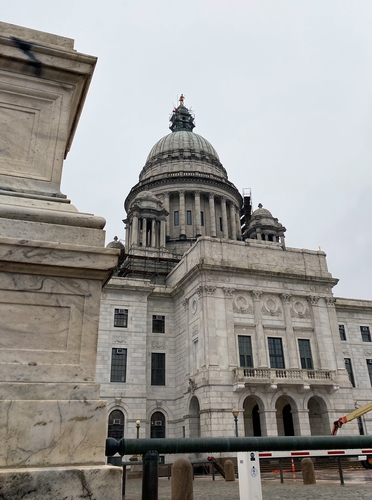 Independent Man sits atop the Rhode Island State House in Providence