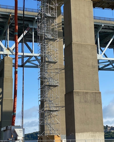 Accessing the bottom of the Gold Star Memorial Bridge with a 120' stair tower